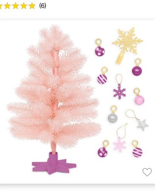 Pink Feather Mini Christmas Tree with Lights Ornaments for Home Office Tabletop Decor Christmas Gift, Size: 18