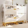 Shoe Cabinet with 2 Flip Drawers - Freestanding Fluted Shoe Storage Organizer with Metal Legs, Slim Hidden Shoe Rack for Entryway Bedroom - 2 of 4