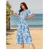 Seta T Women's Floral Short Flutter Sleeve V Neck Smocked High Waist Flowy Maxi Dress - 2 of 4