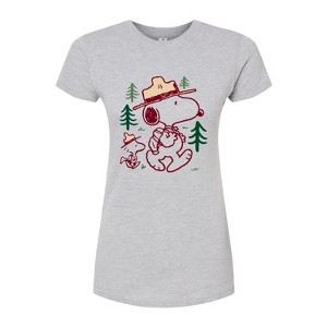 Women's - Peanuts - Snoopy Woodstock Hiking Fitted Graphic T-Shirt - 1 of 3
