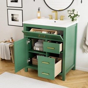 30-Inch Black Bathroom Vanity with Ceramic Sink and Ample Storage - Ideal Choice for Small Bathrooms Black - 1 of 4