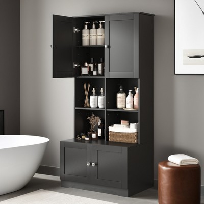 67"Tall Bathroom Storage Cabinet with 4 Doors and Adjustable Shelves,Open multi-layer Shelves - Leovsnove