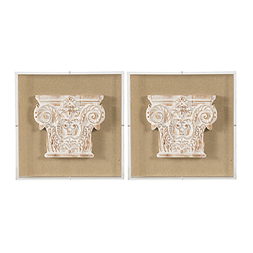Photos - Wallpaper 14"x14" Set of 2 3D Corinthian Pedestal Wall Arts Brown Washed White - A&B