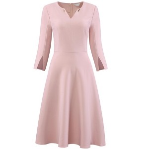 Hobemty Women's Flare V Neck 3/4 Sleeve Elegant A Line Midi Work Dress - 1 of 4