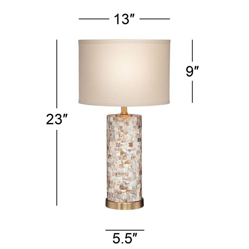 360 Lighting Margaret Modern Coastal Table Lamp 23" High Mother of Pearl Cylinder with Table Top Dimmer Cream Shade for Bedroom Living Room Bedside, 4 of 7