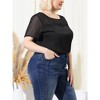 Agnes Orinda Women's Plus Size Contrast Panel Dots Lace Summer Short Sleeve Blouses - 2 of 4
