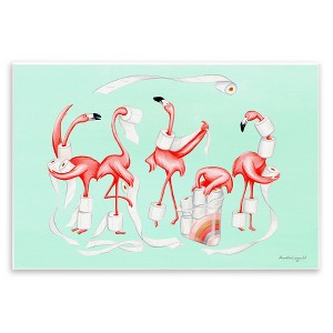 Stupell Industries Silly Flamingos Toilet Paper Rolls Bathroom Illustration Wall Plaque Art, 19" x 13" - 1 of 4