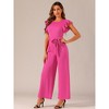 Allegra K Women's Sleeveless Ruffle High Waist Wide Legs Belted Jumpsuits - 4 of 4