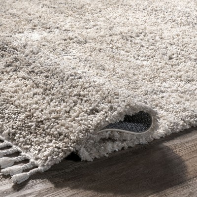 Ivory Plush Braided Tassel Shag Area Rug, 6'7" x 9'