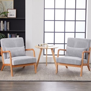 FONTOI Mid-Century Modern Arm Chair with Pillow, Upholstered Reading Chair for Living Room, Bedroom, Gray, 24.8"*30.31"*28.74" - 1 of 4