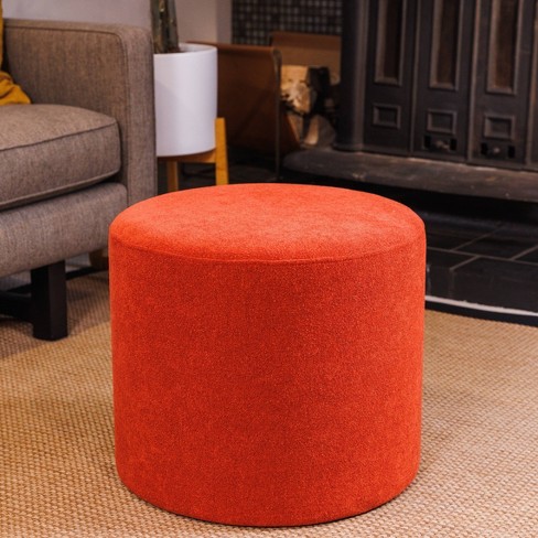 19 Round Pouf Ottoman Rust Boucle Fabric - WOVENBYRD