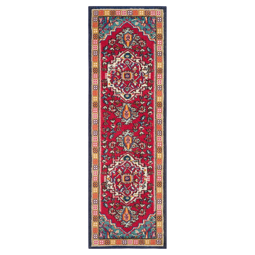 2'3inx7' Runner Red/Turquoise Medallion Loomed - Safavieh