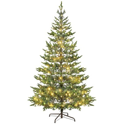 9ft Artificial Prelit Sparse Cedar Christmas Tree with LED Lights and 4306 Tips, Steel Base for Home Office Holiday