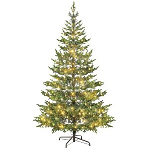 9ft Artificial Prelit Sparse Cedar Christmas Tree with LED Lights and 4306 Tips, Steel Base for Home Office Holiday - 1 of 4
