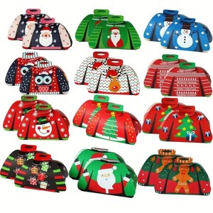 24Pcs Christmas Candy Boxes Assorted 3D Christmas Ugly Sweater Cookie Paper Boxes Cloth Shape Treat Box for Xmas Party Decor Supplies - 1 of 4