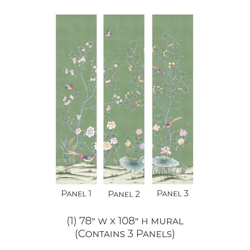 Tempaper &#38; Co. 108&#34;x78&#34; Chinoiserie Lily Sage Blossom Removable Peel and Stick Vinyl Wall Mural, 5 of 6