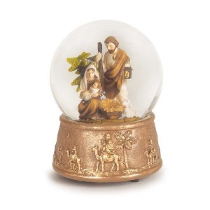 Dicksons Holy Family with Lamb Gold Tone Polyresin 7 Inch Christmas Nativity Musical Water Globe - 1 of 1