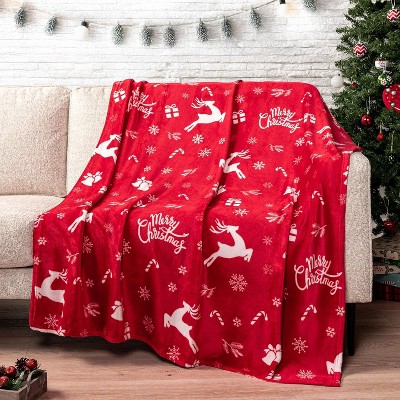Throw Blanket Holiday Christmas Red Flannel Blanket Christmas Gift.