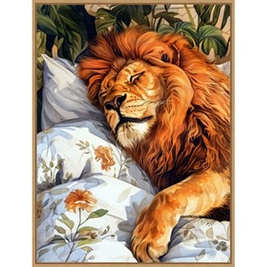 Amanti Art Animal Watercolor Art Lion Sleeping by Justyna Jaszke Framed Canvas Wall Art - 1 of 4