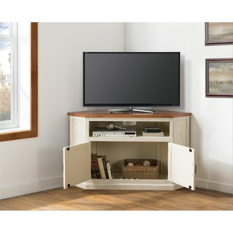 Martin Svensson Home Rustic Corner 50" Wood TV Stand Antique White and Honey, 3 of 5