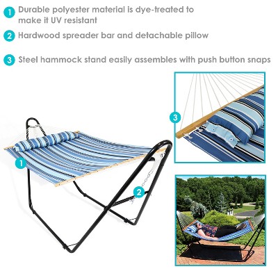 Misty Beach Blue Quilted Polyester Hammock with Steel Stand