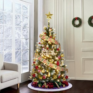 4.5/6/7.5/9FT Pre-Lit Christmas Tree with Pine Cones, Warm White Lights, Hinged Stand, PVC Holiday Decor - 1 of 4