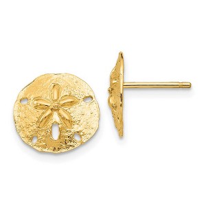 Black Bow Jewelry 12mm Polished Sand Dollar Post Earrings in 14k Yellow Gold - 1 of 4