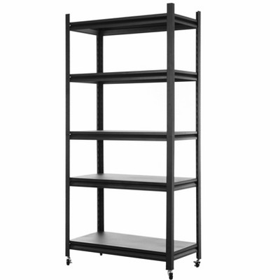 Vynxaria Adjustable 5-Tier Utility Storage Shelves with Rollers, 62.99" Tall Metal Rack Organizer