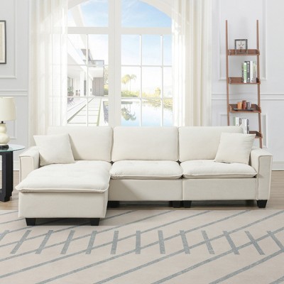 YOOCOZZ L-Shaped Suede Sectional Sofa with Removable Ottoman, Tufting and Piping Design