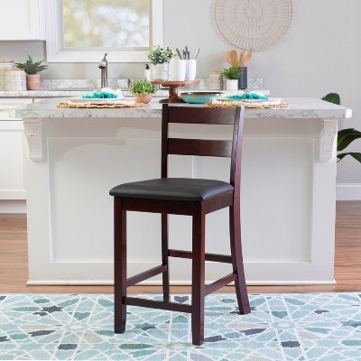 Triena Soho 24" Dark Cherry Wood and Brown Faux Leather Counter Stool