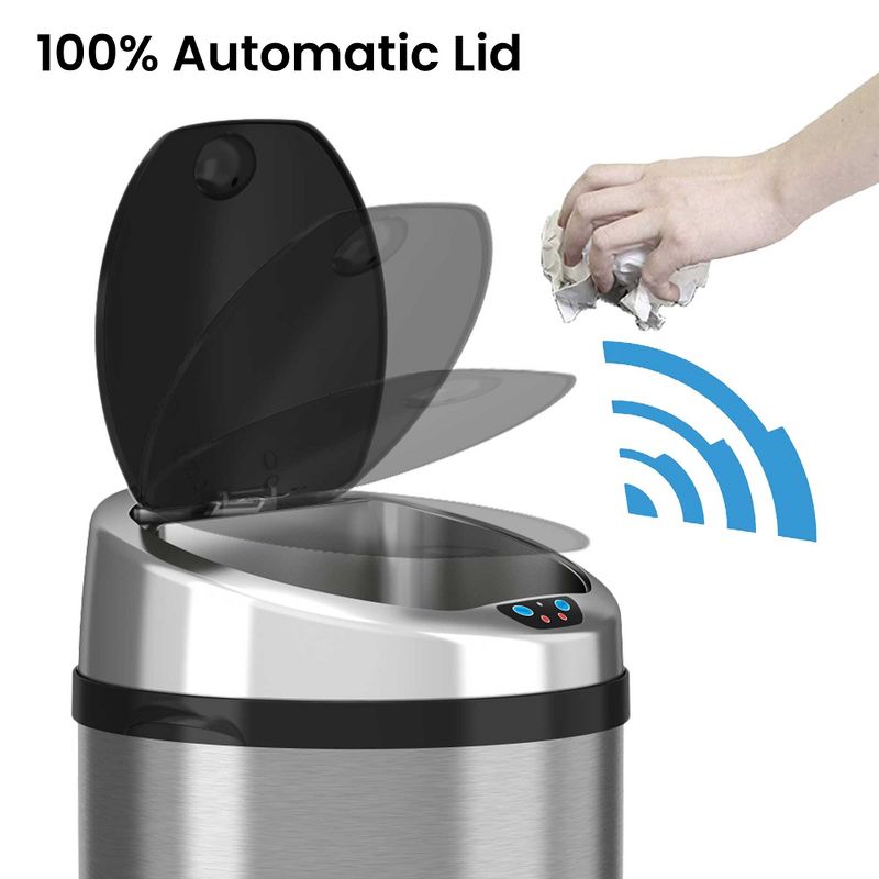iTouchless Sensor Kitchen Trash Can with AbsorbX Odor Filter 8 Gallon Silver Stainless Steel, 2 of 7