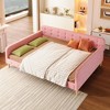 Queen Size Upholstered Daybed with 4 Support Legs, Button-Tufted Linen Fabric Bed Frame, Rubine/Beige - ModernLuxe - 3 of 4