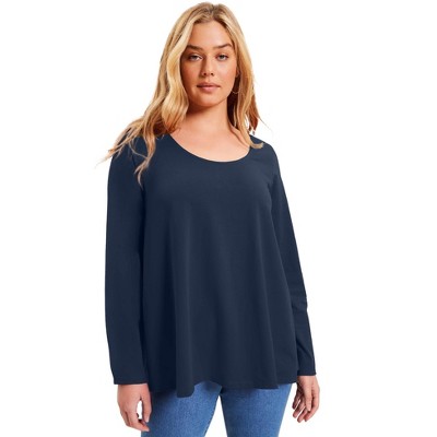 June + Vie by Roaman's Women's Plus Size Long-Sleeve Swing One + Only Tee