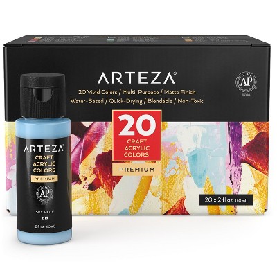 Arteza Acrylic Craft Paint Art Supply Set, 60ml Bottles, Assorted Colors, Matte Finish - 20 Pack (ARTZ-9533)