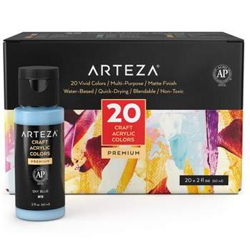 Arteza Acrylic Craft Paint Art Supply Set, 60ml Bottles, Assorted Colors, Matte Finish - 20 Pack