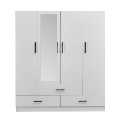 Keloyid White Wood 62.99 in. Armoire with 3 Drawers and 6 Shelves