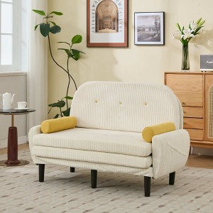 ORRD Ivory corduroy love seat soaf livingroom day bed recliner with storage pocket USB charger - 1 of 4