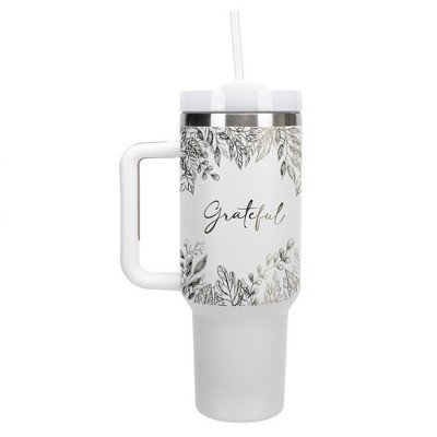 Elanze Designs Grateful Autumn Harvest Leaves 40 oz. Stainless Steel, Large Water Bottle Coffee Mug, Spill & Leak Resistant, Thermal Travel Tumbler