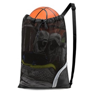 Generic Mesh Drawstring Bag Swim Backpack for Beach Pool Sports Gym Draw String Cinch Bags for Swimming Soccer Basketball Gear Black - 1 of 4