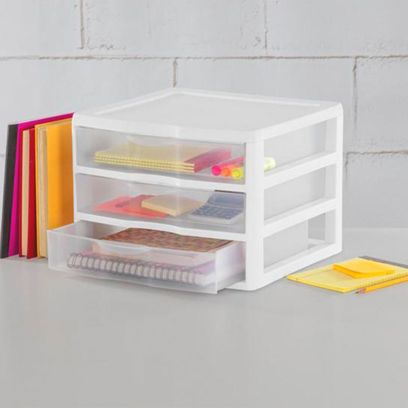 Sterilite Clear Plastic Stackable Small 3 Drawer Storage System for Home Office, Dorm Room, or Bathrooms, 6 of 8