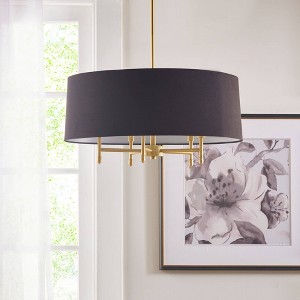 Hampton Hill Presidio 5-Light Black Drum Shade Chandelier Gold/Black: Transitional Tapered Fabric, Adjustable Height - 1 of 4