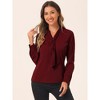 INSPIRE CHIC Women's Long Sleeve Pleated Tie Neck Office Blouses - 2 of 4