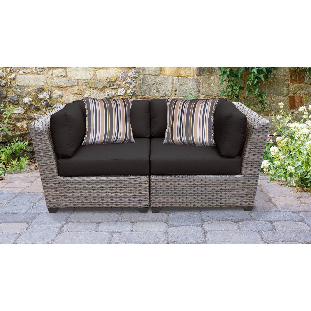 Florence 2pc Outdoor Sectional Loveseat with Cushions Black TK Classics