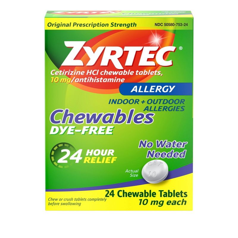 Zyrtec Adult Dye Free Cetirizine 10mg Chewables - 24ct, 1 of 11
