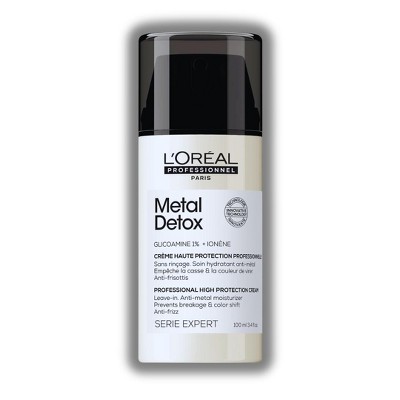 L'oreal Paris Metal Detox Professional High Protection Cream Leave-In | With Loreal UV filters | 72h hydration & frizz control - (3.4 oz)