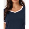 cheibear Women's Short Sleeve Nightshirt Contrast Color V Neck Nightgown Sleepdress - 4 of 4