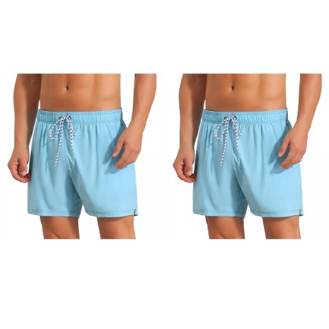 INSPIRE CHIC Men's Solid Drawstring Waist Stretch Liner Pool Beach Shorts 2 Packs 2 Light Blue 28