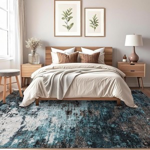 Acekool 2x6 Abstract Thin Indoor Rug, Distressed Oil Painting Pattern, Soft Modern Low Pile Mat, Stain Resistant, Easy Clean, Non Slip–Yellow - 1 of 4