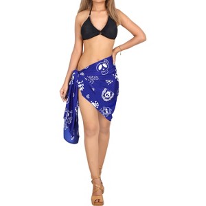 LA LEELA Womens Halloween Beachwear Pareo Pirates Theme Party Casual Swimsuit Swim Cover Up Sarong Coverups Mini Beach Wraps One Size Blue,Skull - 1 of 4