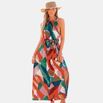 Women's Vibrant Geometric Print Maxi Beach Dress - Cupshe
